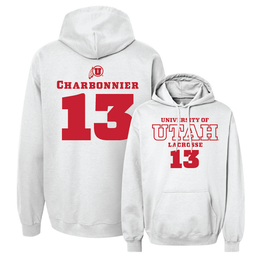 White  Lacrosse Classic Hoodie Youth Small / Luc Charbonnier | #13