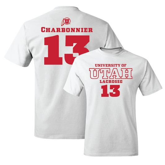White Men's Lacrosse Classic Comfort Colors Tee Youth Small / Luc Charbonnier | #13