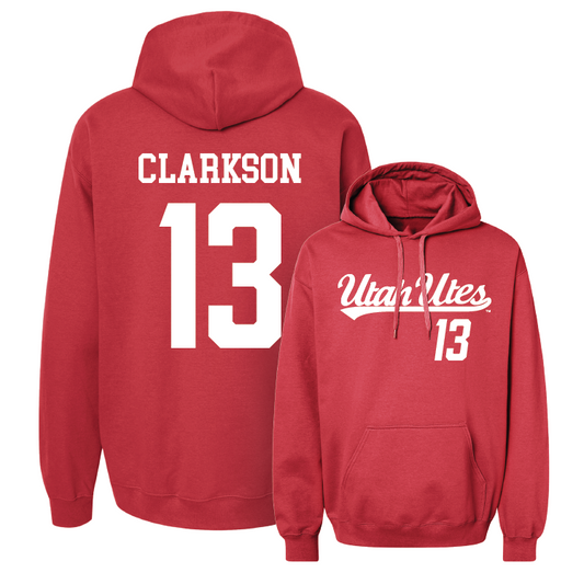 Red Baseball Script Hoodie Youth Small / TJ Clarkson | #13