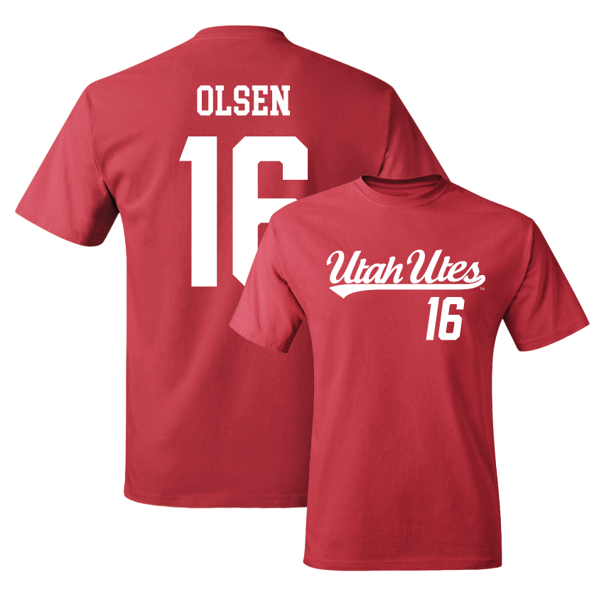 Women's Volleyball Red Script Tee  - Allie Olsen